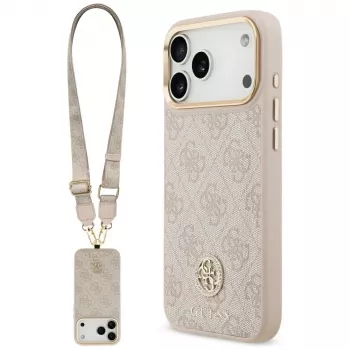 Guess 4G Strass Logo & Big Strap Metal Buttons MagSafe -kotelo Apple iPhone 17 Pro Maxille, pinkki