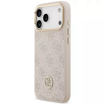 Guess 4G Strass Logo & Big Strap Metal Buttons MagSafe -kotelo Apple iPhone 17 Pro Maxille, pinkki