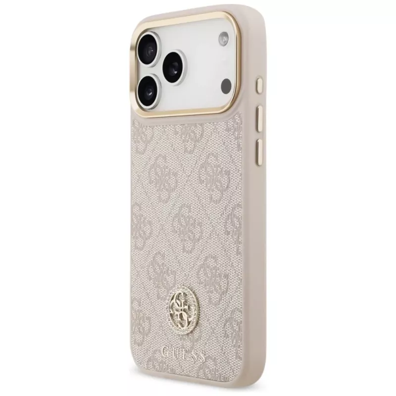 Guess 4G Strass Logo & Big Strap Metal Buttons MagSafe -kotelo Apple iPhone 17 Pro Maxille, pinkki