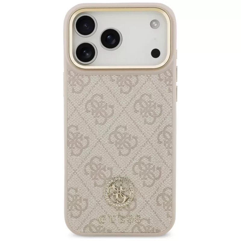 Guess 4G Strass Logo & Big Strap Metal Buttons MagSafe -kotelo Apple iPhone 17 Pro Maxille, pinkki