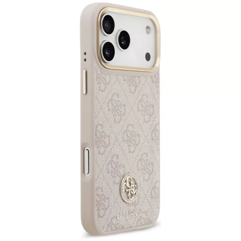 Guess 4G Strass Logo & Big Strap Metal Buttons MagSafe -kotelo Apple iPhone 17 Pro Maxille, pinkki
