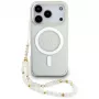 Guess IML Glitter Pearl Strap MagSafe -kotelo iPhone 17 Prolle, läpinäkyvä