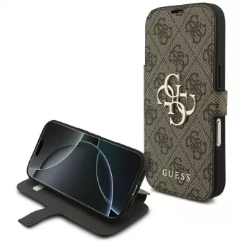 Guess Book 4G Metal Logo -kotelo Apple iPhone 17 Prolle, ruskea