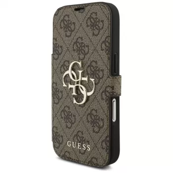 Guess Book 4G Metal Logo -kotelo Apple iPhone 17 Prolle, ruskea