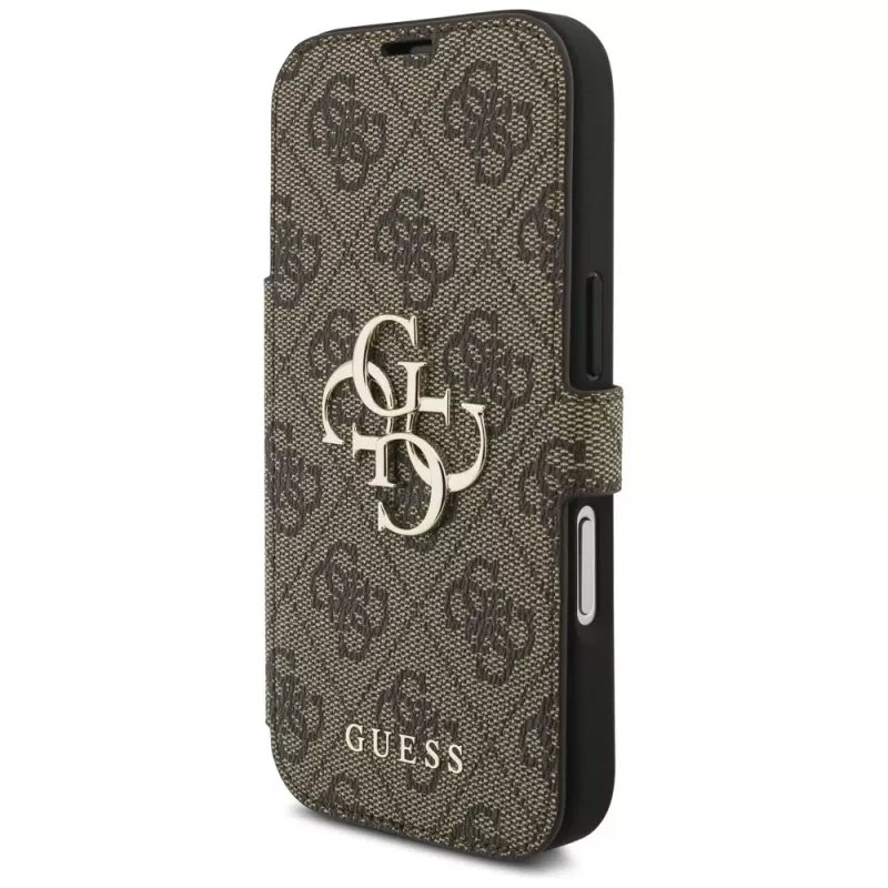 Guess Book 4G Metal Logo -kotelo Apple iPhone 17 Prolle, ruskea