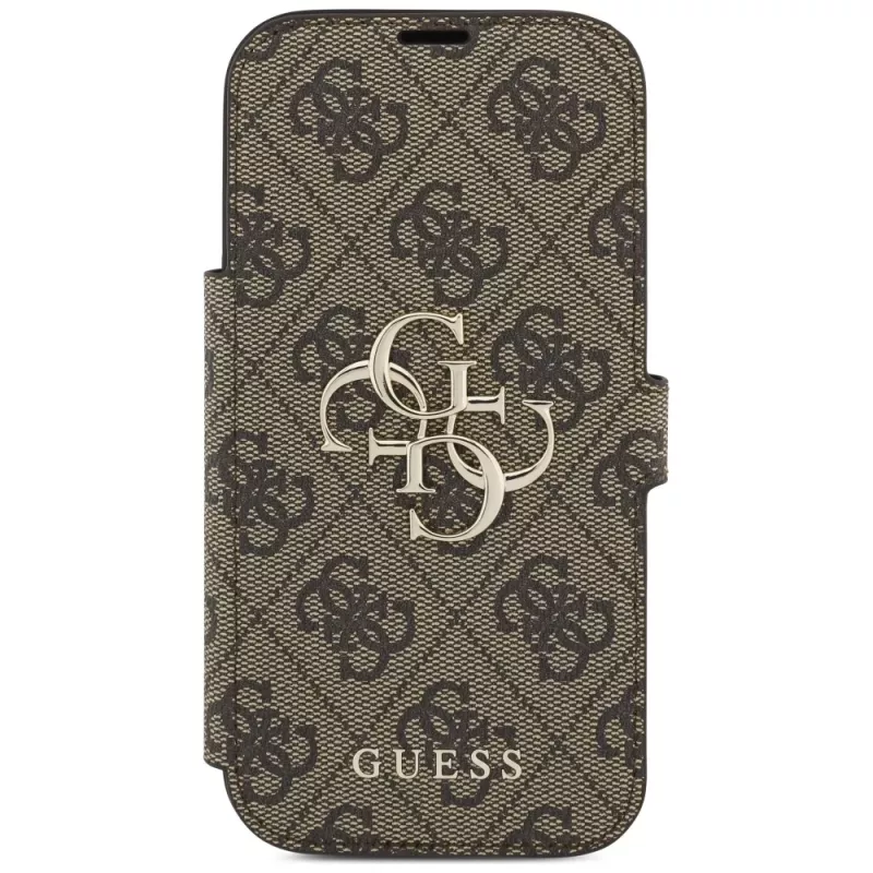 Guess Book 4G Metal Logo -kotelo Apple iPhone 17 Prolle, ruskea