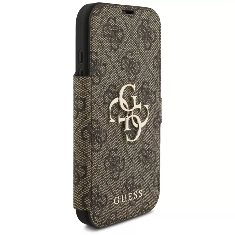 Guess Book 4G Metal Logo -kotelo Apple iPhone 17 Prolle, ruskea
