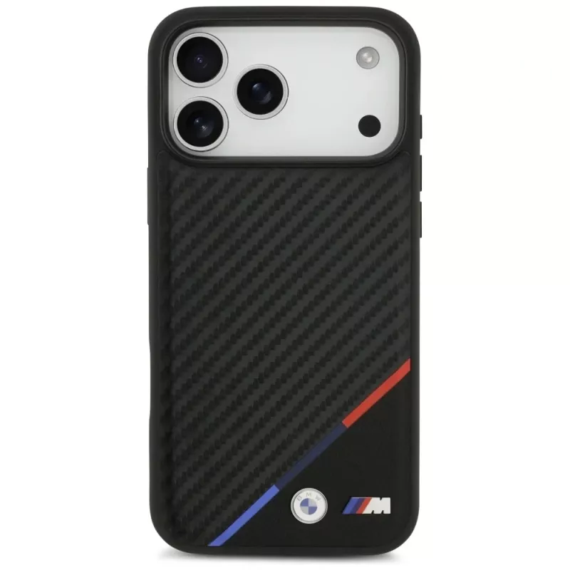 BMW M Carbon Tricolor Line MagSafe -kotelo iPhone 17 Pro Maxille, musta