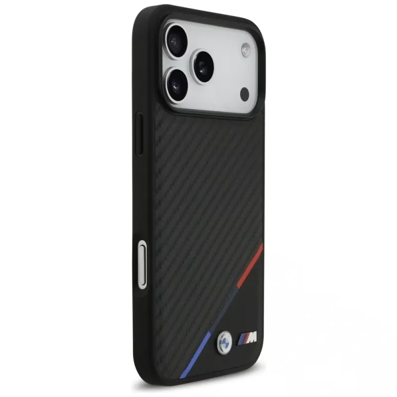 BMW M Carbon Tricolor Line MagSafe -kotelo iPhone 17 Pro Maxille, musta