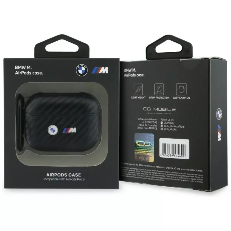 BMW Carbon Metal Logo -suojakotelo Apple AirPods Pro 3:lle, musta