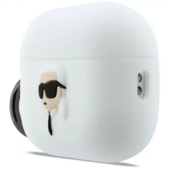 KARL LAGERFELD Silicone Karl Head 3D -kotelo AirPods Pro 3:lle, valkoinen