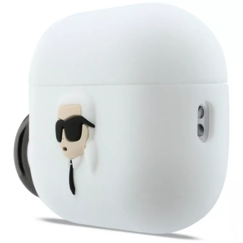 KARL LAGERFELD Silicone Karl Head 3D -kotelo AirPods Pro 3:lle, valkoinen