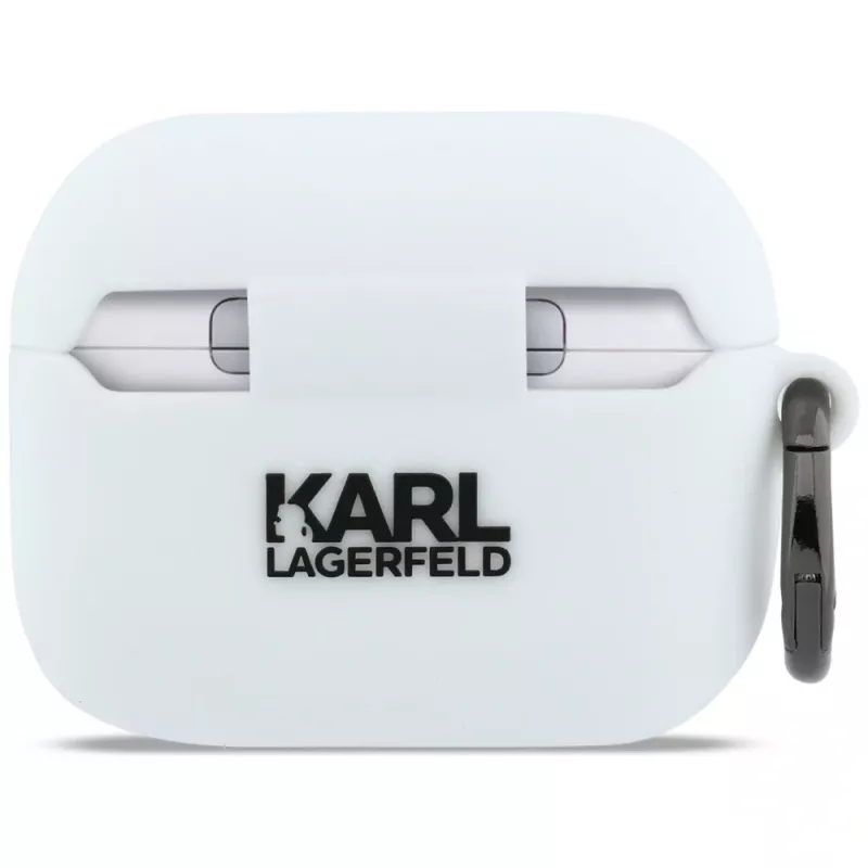 KARL LAGERFELD Silicone Karl Head 3D -kotelo AirPods Pro 3:lle, valkoinen