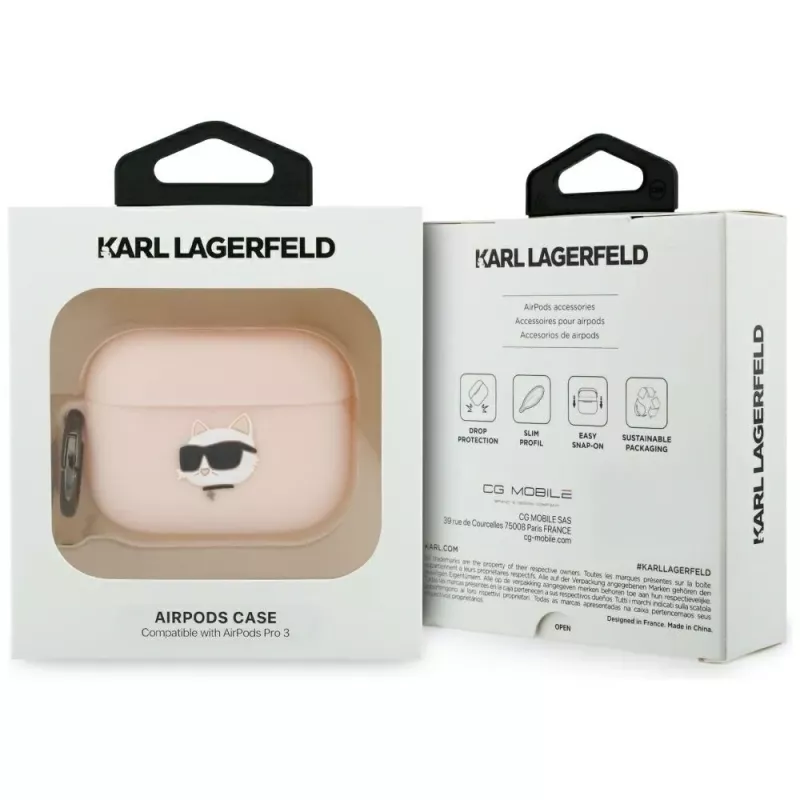 Karl Lagerfeld silikoni Choupette Head 3D -kotelo AirPods Pro 3, roosa
