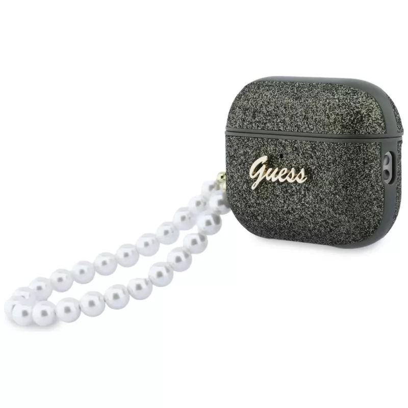 Guess Glitter Pearl Strap -kotelo AirPods Pro 3, khaki