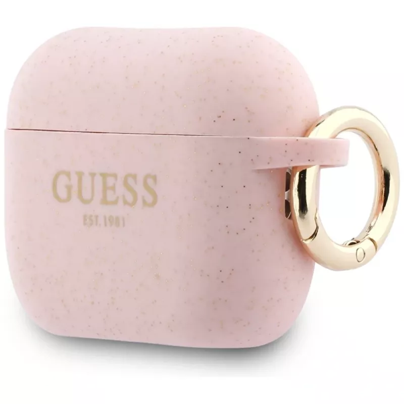 Guess silikoni Glitter Ring -kotelo AirPods Pro 3, roosa