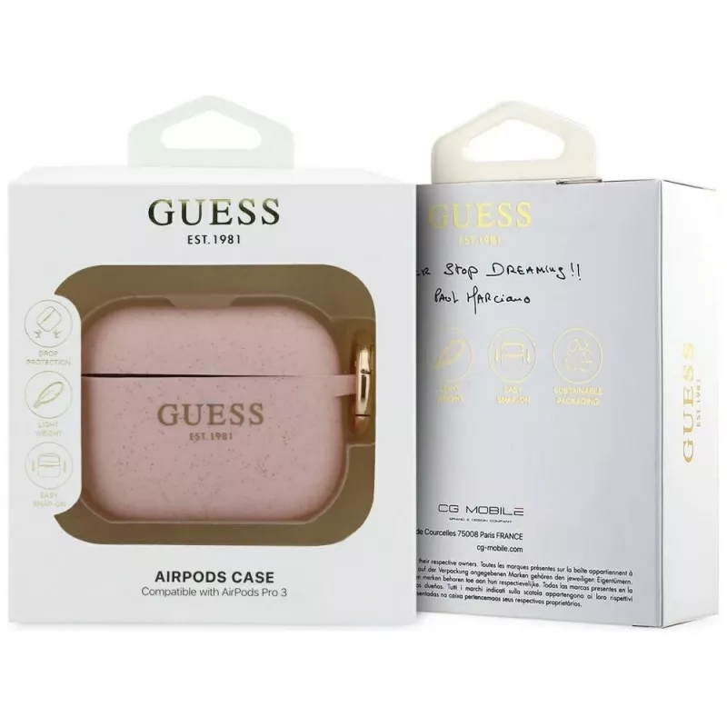 Guess silikoni Glitter Ring -kotelo AirPods Pro 3, roosa