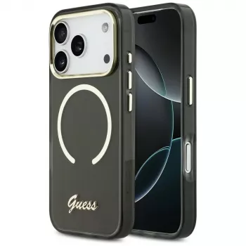 Guess IML Script Metal MagSafe -kotelo iPhone 17 Pro:lle, musta