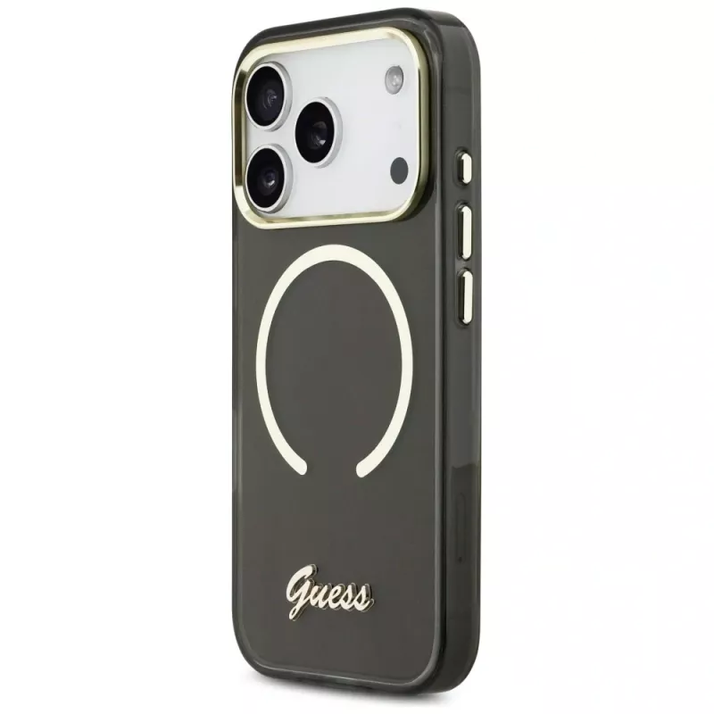 Guess IML Script Metal MagSafe -kotelo iPhone 17 Pro:lle, musta