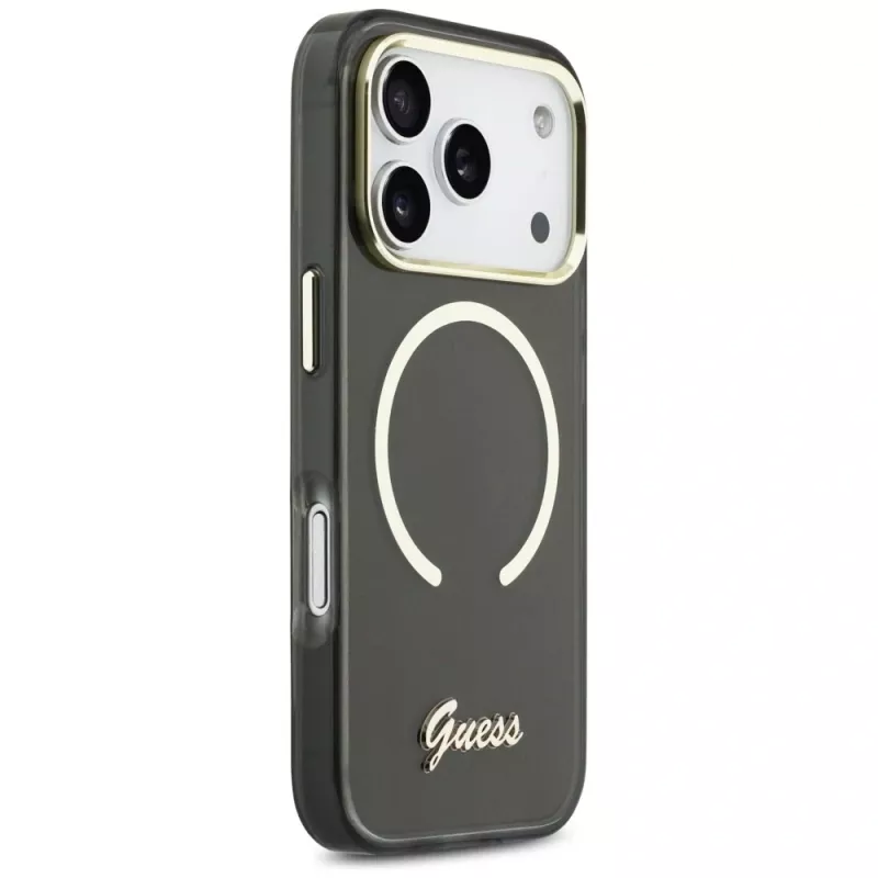 Guess IML Script Metal MagSafe -kotelo iPhone 17 Pro:lle, musta