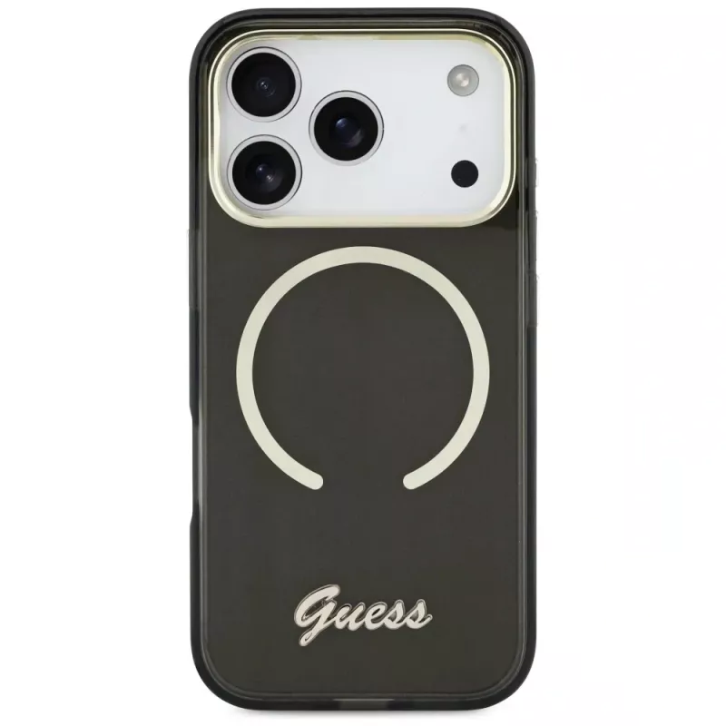 Guess IML Script Metal MagSafe -kotelo iPhone 17 Pro Max:lle, musta