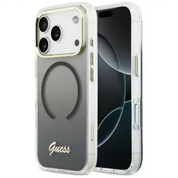 Guess IML Gradient Script Metal MagSafe -kotelo Apple iPhone 17 Pro Max:lle, musta