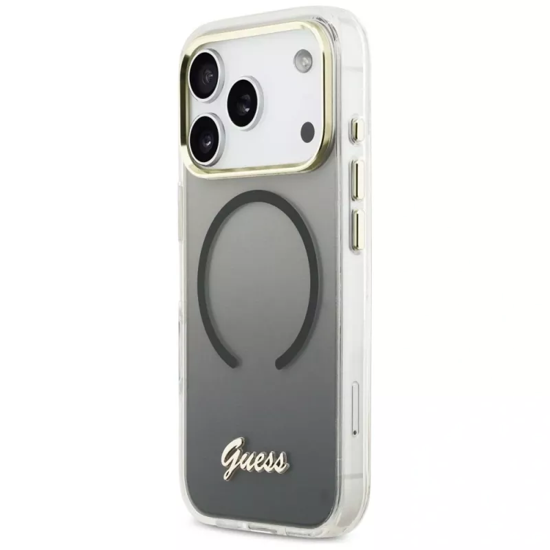 Guess IML Gradient Script Metal MagSafe -kotelo Apple iPhone 17 Pro Max:lle, musta