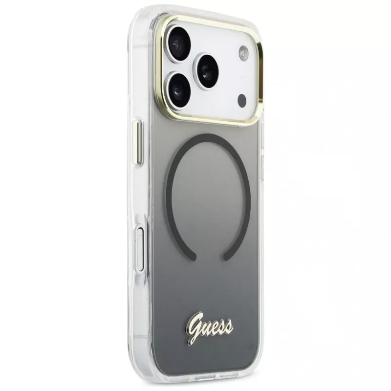 Guess IML Gradient Script Metal MagSafe -kotelo Apple iPhone 17 Pro Max:lle, musta