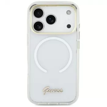 Guess IML Gradient Script Metal MagSafe -kotelo iPhone Air:lle, valkoinen