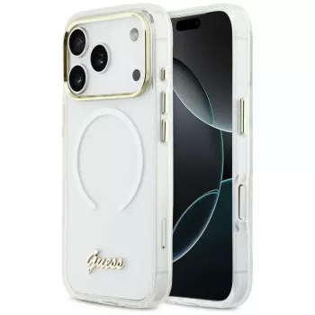 Guess IML Gradient Script Metal MagSafe -kotelo Apple iPhone 17 Pro:lle, valkoinen