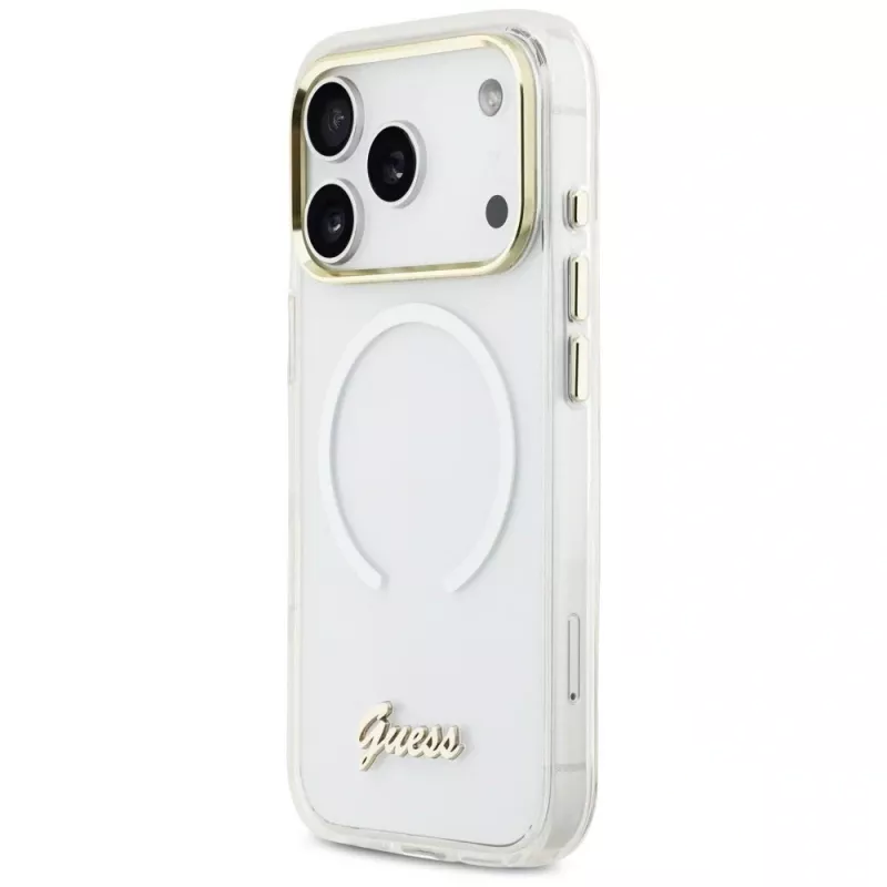 Guess IML Gradient Script Metal MagSafe -kotelo Apple iPhone 17 Pro:lle, valkoinen