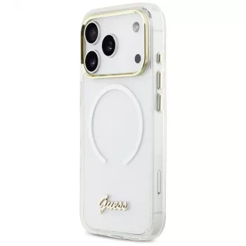Guess IML Gradient Script Metal MagSafe -kotelo iPhone 17 Pro Max:lle, valkoinen
