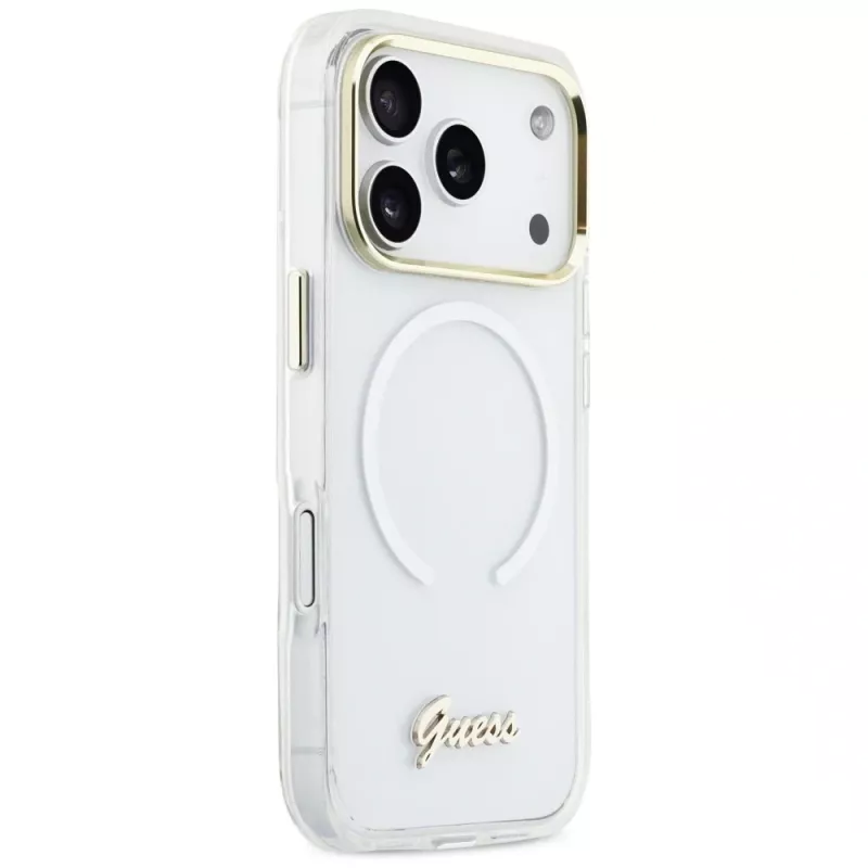 Guess IML Gradient Script Metal MagSafe -kotelo iPhone 17 Pro Max:lle, valkoinen