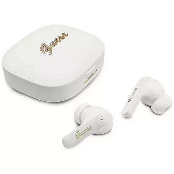 Guess Script Metal Logo -nappikuulokkeet True Wireless Stereo, valkoinen