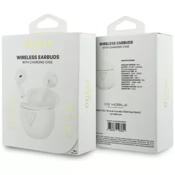 Guess Gold Line Triangle -Bluetooth-kuulokkeet TWS latauskotelolla (valkoinen)