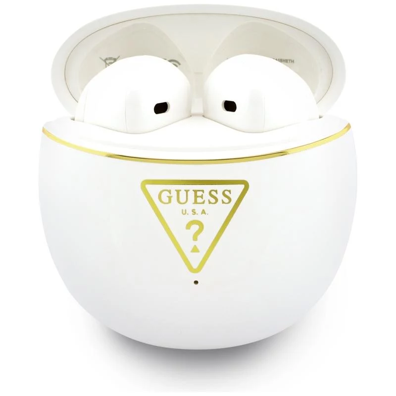 Guess Gold Line Triangle -Bluetooth-kuulokkeet TWS latauskotelolla (valkoinen)