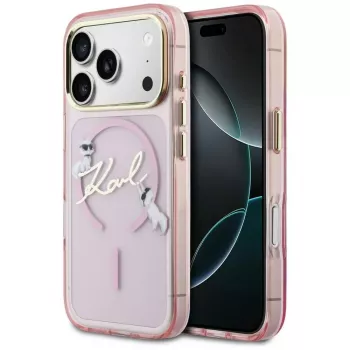 Karl Lagerfeld IML Choupettes KarlScript Logo MagSafe -kotelo Apple iPhone 17 Prolle, pinkki