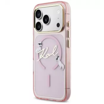 Karl Lagerfeld IML Choupettes KarlScript Logo MagSafe -kotelo Apple iPhone 17 Prolle, pinkki
