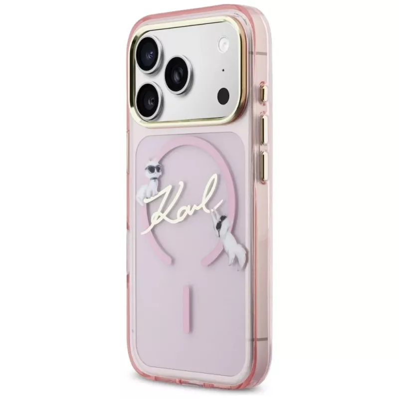 Karl Lagerfeld IML Choupettes KarlScript Logo MagSafe -kotelo Apple iPhone 17 Prolle, pinkki