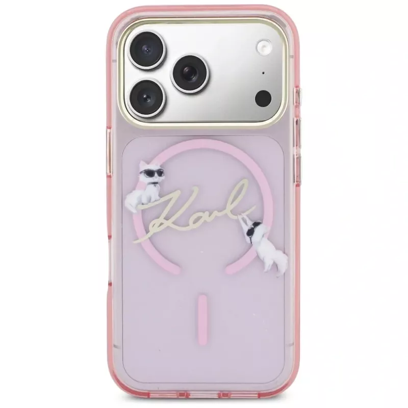 Karl Lagerfeld IML Choupettes KarlScript Logo MagSafe -kotelo Apple iPhone 17 Prolle, pinkki