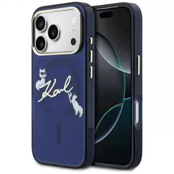 Karl Lagerfeld IML Choupettes KarlScript Logo MagSafe -kotelo iPhone 17 Prolle, sininen