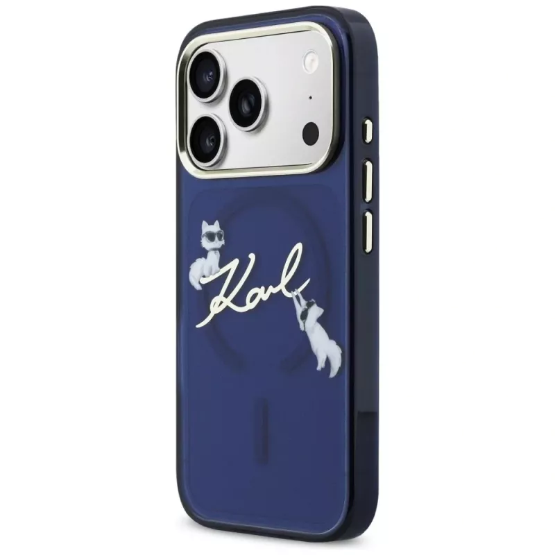 Karl Lagerfeld IML Choupettes KarlScript Logo MagSafe -kotelo iPhone 17 Prolle, sininen