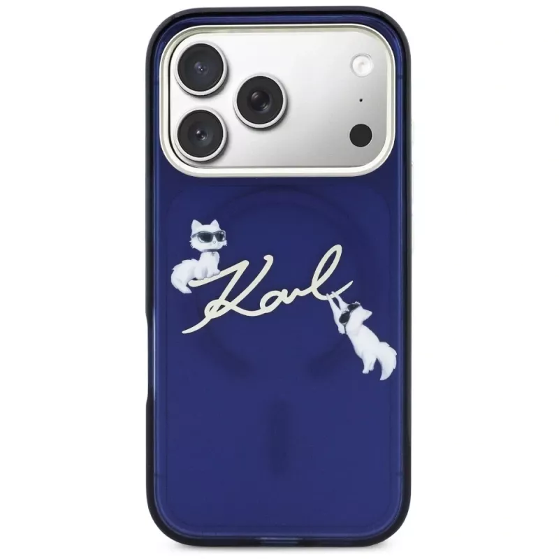 Karl Lagerfeld IML Choupettes KarlScript Logo MagSafe -kotelo iPhone 17 Prolle, sininen