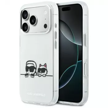 KARL LAGERFELD IML Karl & Choupette Peekaboo Logo MagSafe -kotelo Apple iPhone 17 Prolle, valkoinen