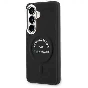 KARL LAGERFELD Embossed Ring Stand MagSafe -suojakotelo Samsung Galaxy S26:lle, musta