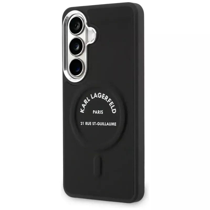KARL LAGERFELD Embossed Ring Stand MagSafe -suojakotelo Samsung Galaxy S26:lle, musta