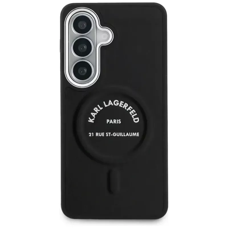 KARL LAGERFELD Embossed Ring Stand MagSafe -suojakotelo Samsung Galaxy S26:lle, musta