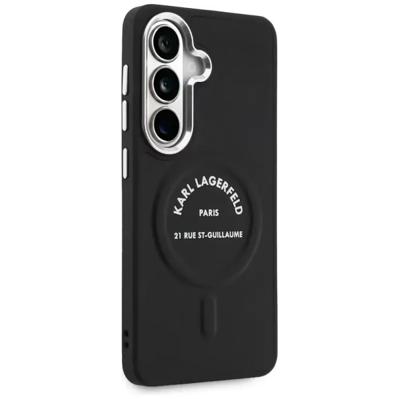 KARL LAGERFELD Embossed Ring Stand MagSafe -suojakotelo Samsung Galaxy S26:lle, musta