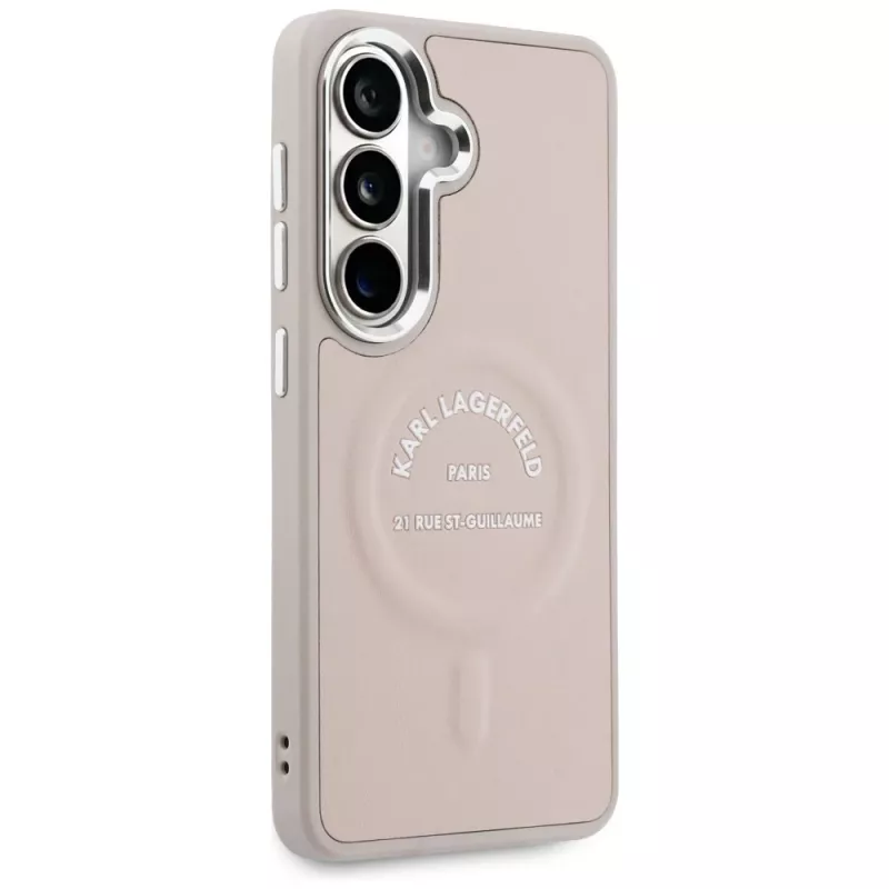 KARL LAGERFELD Embossed Ring MagSafe -suojakotelo Samsung Galaxy S26+:lle, pinkki
