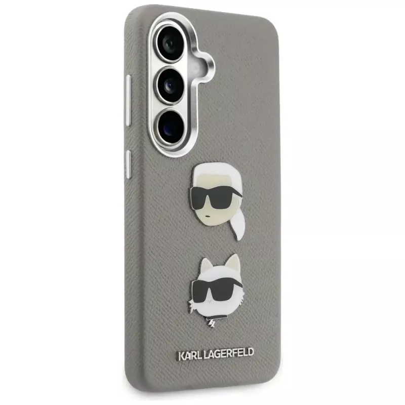 Karl Lagerfeld Saffiano DoubleHeads Metal -suojakotelo Samsung Galaxy S26:lle, hopea